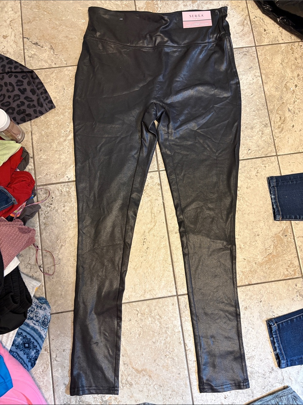 Serra Shiny Black Faux Leather Leggings